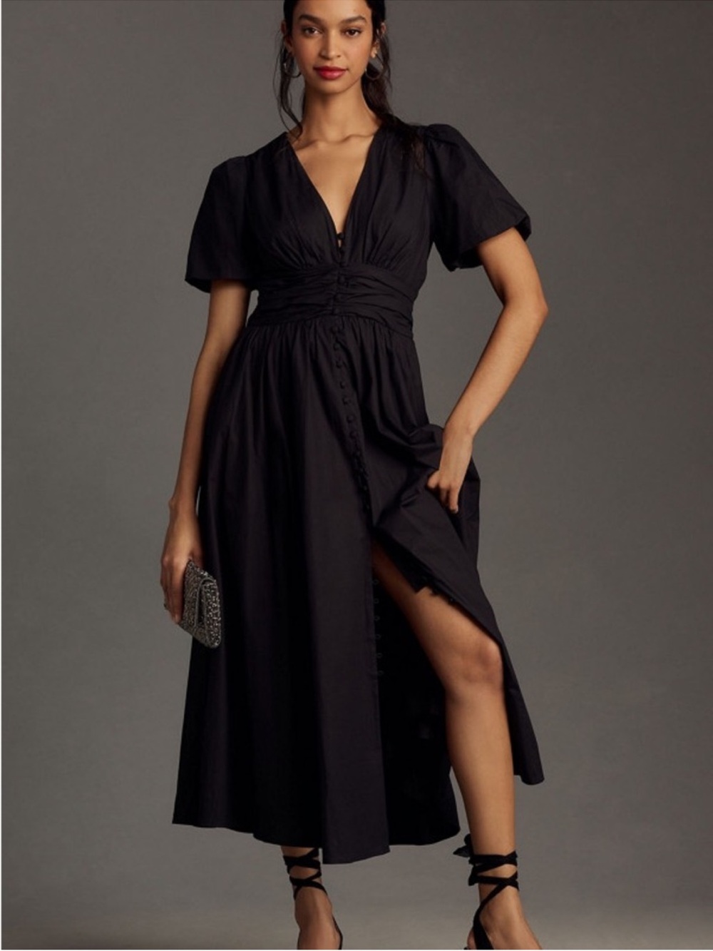NWT Anthropologie size S The Katerina  midi dress in black
